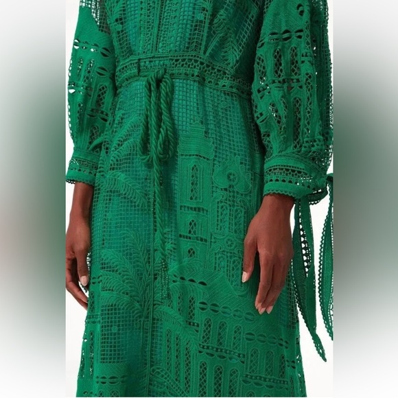 Like New House of Harlow 1960 Dress Morada boa Guipure emerald green lace sz Sm - Picture 8 of 12